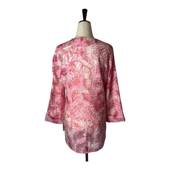 Tory Burch Shirt Women 10 Pink Floral Linen Blend Lightweight Blouse Boho Luxury - Picture 2 of 9